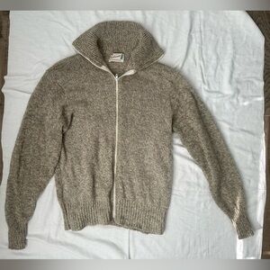 Vintage Sears Men's Beige Zip-Up Sweater